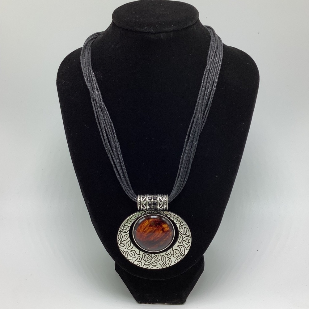 Lia Sophia Silver Tone Corded Multi Strand Faux Amber Statement Pendant